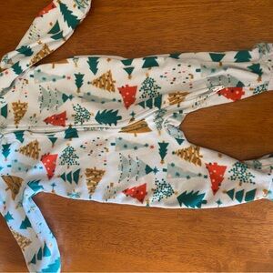 Old Navy White Kids One-Piece Footie with Green, Red, and Gold Tree Print